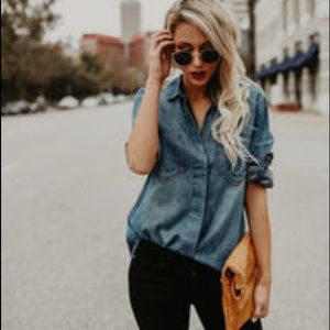 VICI Dolls Beverly Hills Tencel Denim Button Up Top M